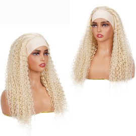 613 Blonde Curly Headband Wig Human Hair 14 Inches Human Hair Headband wig None Lace Front Wigs Human Hair Wig for Black Women Wear and Go Wig 150% Density wig?#613,JC,14Inch)