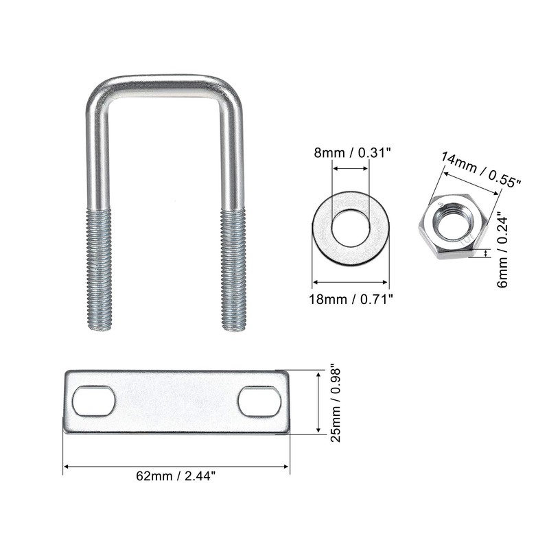 sourcing map M8 Square U-bolt Square U-bolt U-bolts U-bolts 35