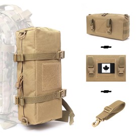 Molle Pouch Large Tactical molle Utility Bag for Backpack and Plate Carrier Gear Capacity Increment Accessories Pouches with Shoulder Strap and CA Flag Patch (TAN)