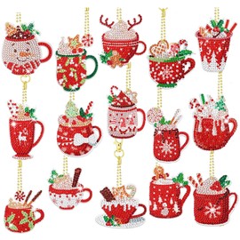 Pack of 15 5D Diamond Painting Christmas Pendants, Christmas Diamond Painting Pendants, DIY Diamond Painting Keyrings, for Christmas Trees, Homes, Offices and Classrooms Used Warden