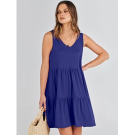 ANRABESS Womens Summer Casual Tank Dress Sleeveless V Neck T Shirt Sundress Flowy Tiered Swing Mini Beach Vacation Dresses Royal Blue Large