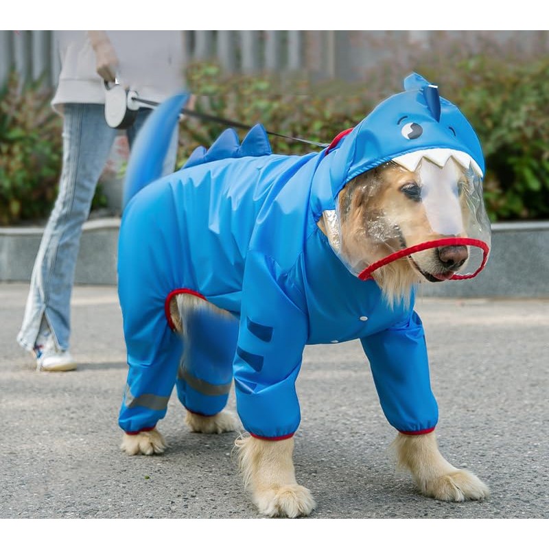 Dog Raincoat with Hood & Collar Hole & Safe Reflective