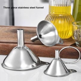 Metal Funnel, 3-Piece Stainless Steel Funnel Set with Ventilation Design, Bottle Filling Funnel for Salt, Pepper, Herbs, Spices, Oil, Vinegar, Sauces