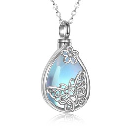 YAFEINI Butterfly Moonstone Urn Necklace for Ashes 925 Sterling Silver Moonstone Butterfly Pendant Cremation Keepsake Necklace for Men and Women, Sterling Silver, Simulated Moonstone