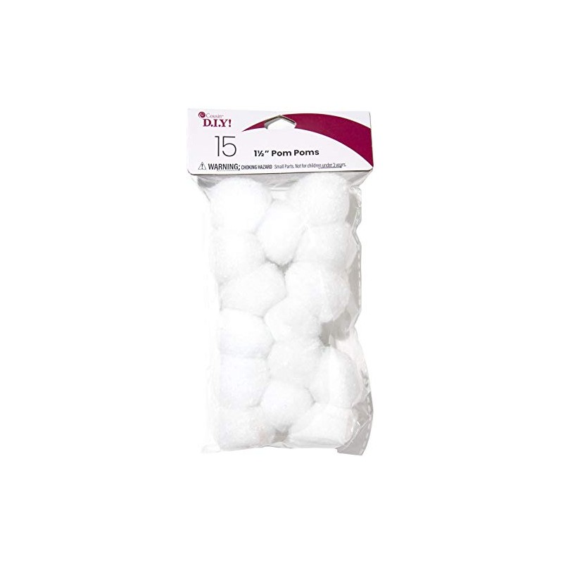 White 1.5 inch Pom-Poms, 15 Pack