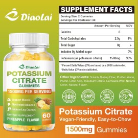 DIAOLAI Potassium Citrate 1500mg Gummies - Potassium Supplement for Women & Men, Support
