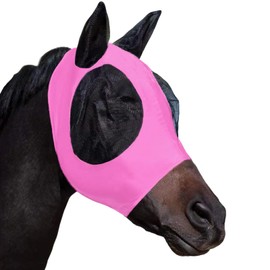 HUAME Horse Fly Mask with Ears, Comfortable Fit Stretch Fabric with UV Protection Soft on Skin Breathability for Medium or Large Size Horses (Pink, Large)