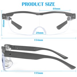 Magnifying Glasses with Light, 200% Magnification, USB Rechargeable LED Lighted Magnifying Glass, Anti Blue Light, Hands Free Head Magnifier Eyeglasses for Close Work, Hobbies, Reading, Craft（Grey）