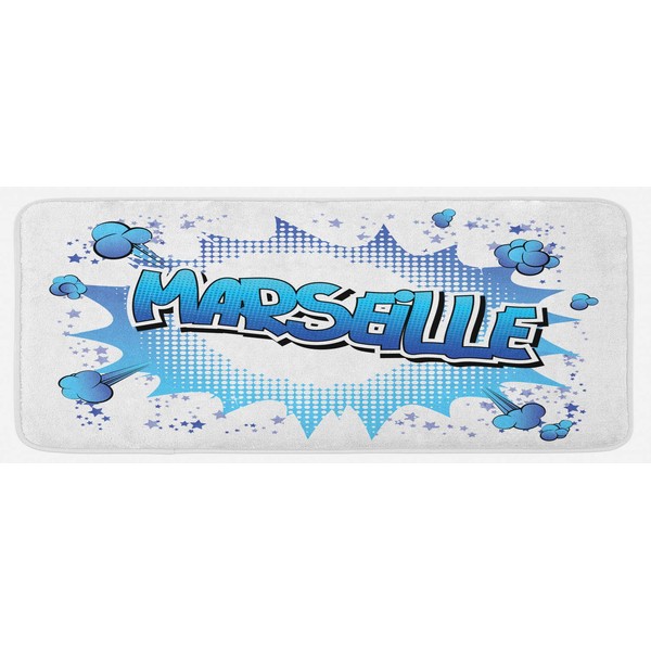 Ambesonne France Kitchen Mat, Marseille Text Cloud Designed as Comic