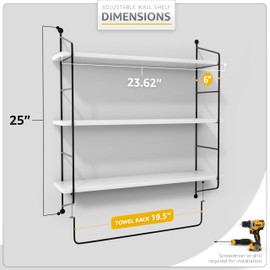 Sorbus 3-Tier Floating Bathroom Shelves for Wall - Wood Wall Storage for Towels, Over The Toilet Storage Cabinet, Gaming Floating Shelves, Bathroom Accessories, and Home Decor (White)