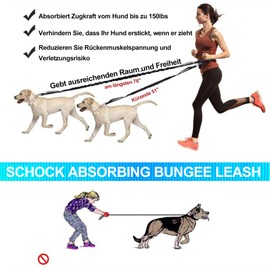 Hands-Free Running Lead, Bungee Part for Jogging Lead, Belly Strap, Dog Lead with Integrated Pull Stop, House Lead Neck, for Dogs of All Sizes, Robust, with Dual Handles, Black Reflective Stitching