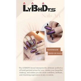 Nails Handmade Press on Nails,Hand-Painted Nails Design by Salon Nail Artist,Reusable Fake Nails with Design DIY Flower Long Stiletto,Artificial Crystal with Box 10 Pcs False Nails (P18C, M)