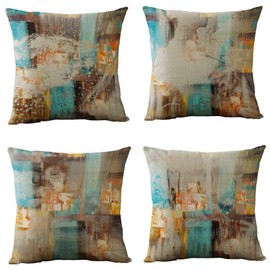 WOMHOPE Set of 4 Modern Art Geometric Decorative Throw Pillow Covers Burlap Toss Pillow Cases Cushion Cases 18 x 18 Inch for Living Room,Couch and Bed (Watercolor)