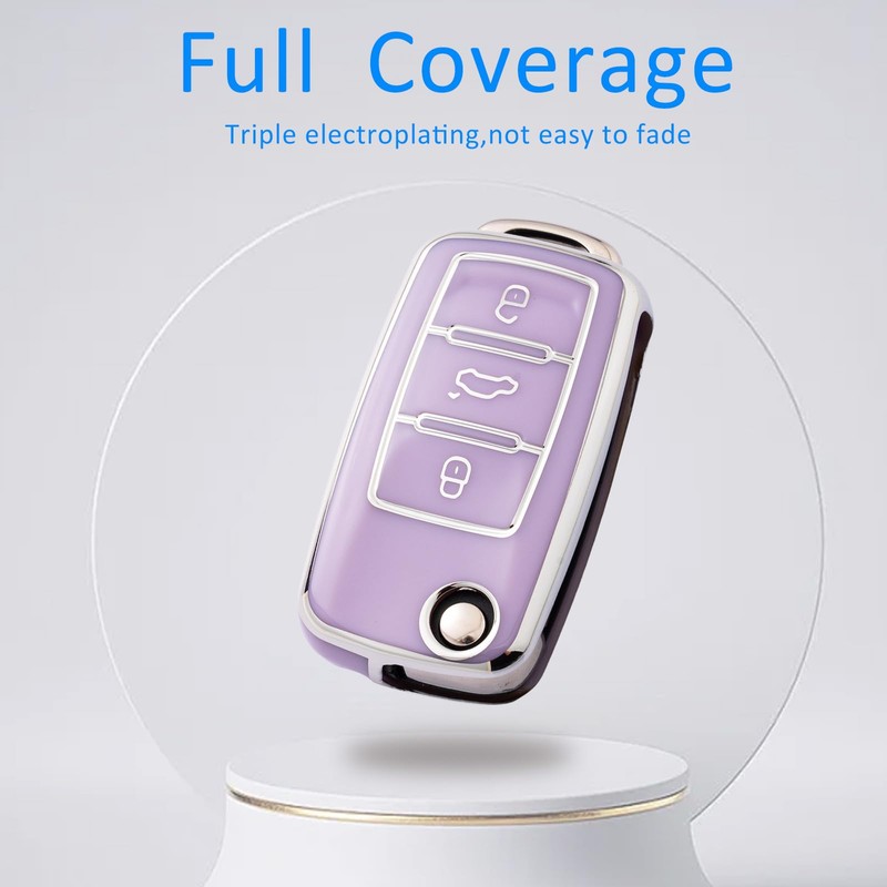Flensent Key Fob Cover with Keychain for VW Tiguan Touareg
