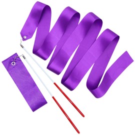 Drokenle 2pcs Rhythmic Dance Ribbons with Wands, 78.7 Inch Rhythmic Gymnastics Ribbon Dancer Wand Twirling Dancing Ribbon Streamers, Fits Artistic Dancing Gymnastics Training (Purple)
