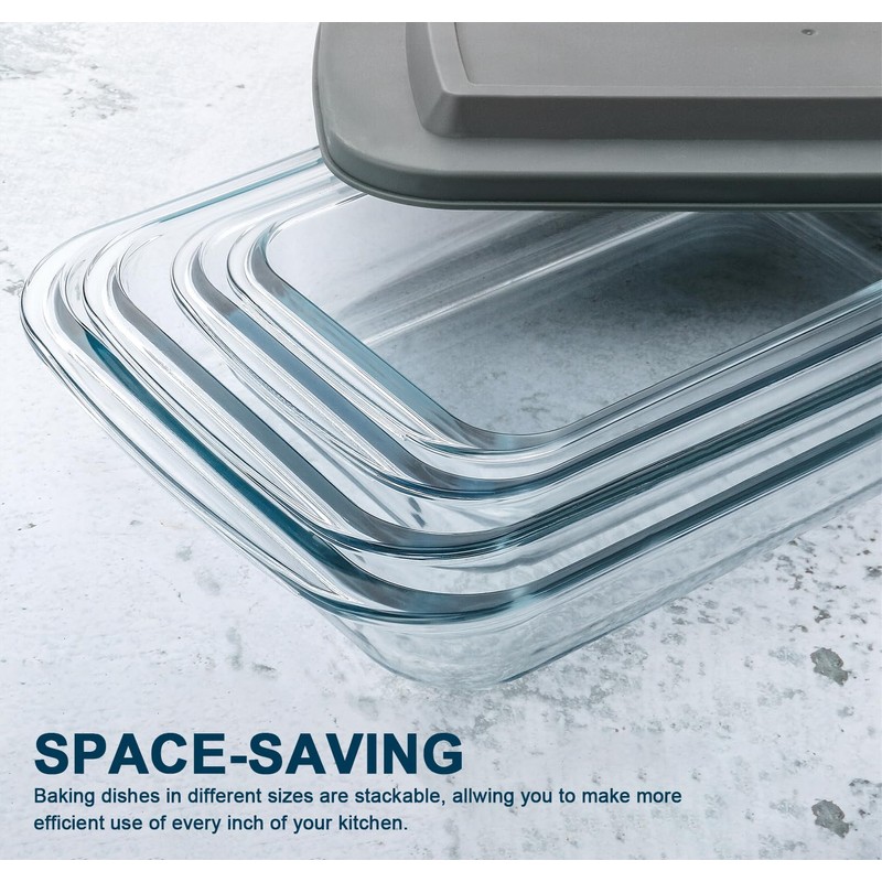 8-Piece Deep Glass Baking Dish Set with Plastic lids,Rectangular Glass