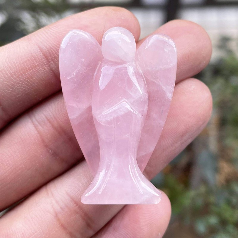 Fekuar Natural Rose Quartz Healing Crystal Prayer Guardian Angel Statue,
