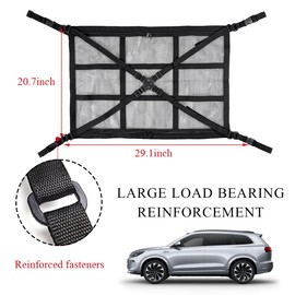 Yourkar Car Ceiling Cargo Net Pocket, 20.7"×29.1" Adjustable Buckle Roof Cargo Net, Auto Mesh Roof Storage Organizer for Truck SUV Travel Long Road Trip Camping, Car Accessories (Small, Zipper)