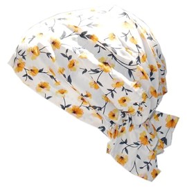 Cool4 Summer Headscarf Beach Bandana Sea Beanie Sun Protection Hat Chemo Cap A04, White Elegant Yellow Olive Floral