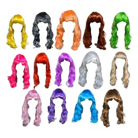 12 Peluca Larga Color Disfraz Cosplay Fantasia Fiesta Color Surtidos