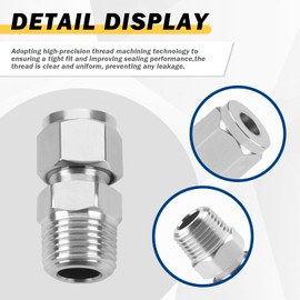 Yoebor Stainless Steel 304 Compression Tube Fitting Straight Adapter Connector with Double Ferrules 1/4" OD x 1/8" NPT Male, Pack of 2
