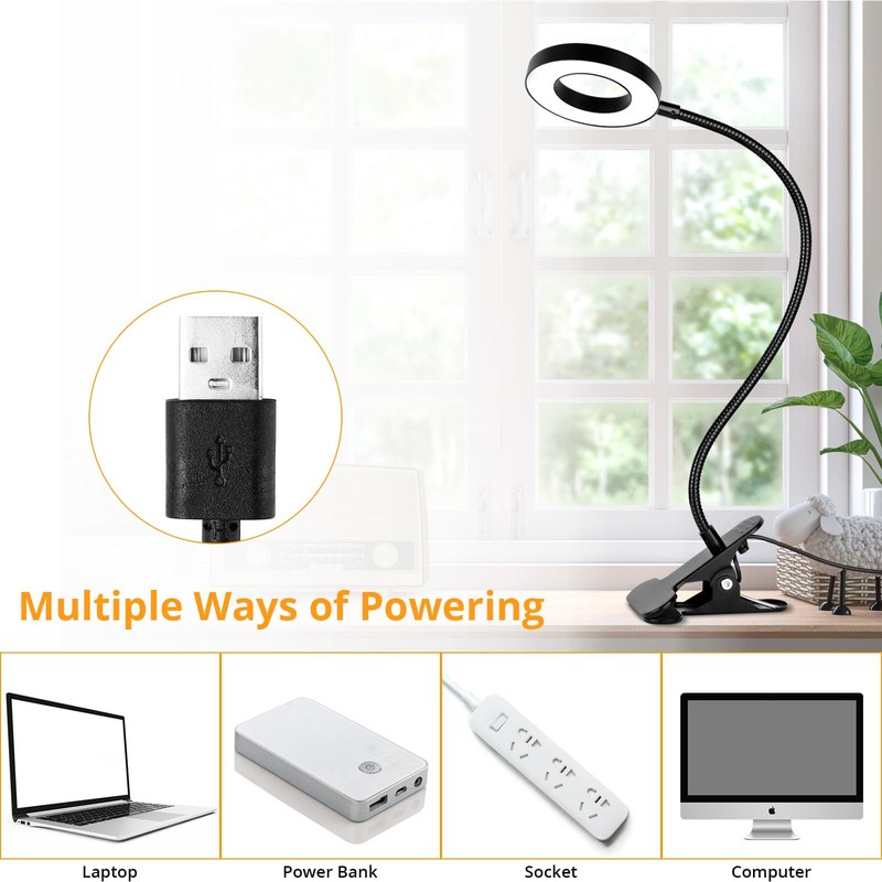 Woputne Desk Lamp Clip Light, 10 Dimmable Brightness 3 Light