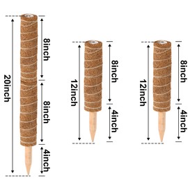 Augshy Total Length 20 Inches Coir Totem Pole - 2 Pcs 12 Inches Moss Pole, Coir Moss Stick for Monstera Climbing Indoor Creepers Plant Support Extension.