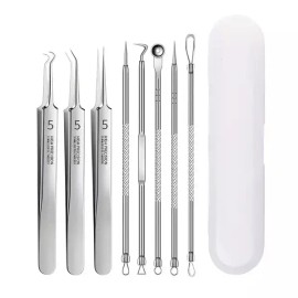 Sangpum Sangse Seolmyung Chamjo 스테인레스 스틸 여드름 클립 셀 블랙헤드 바늘 미용실 도구 8 개 Stainless Steel Pimple Extractor Blackhead Needle Beauty Salon Tool 8 Pieces [silver]