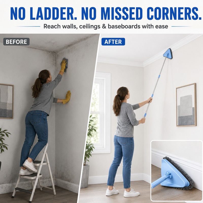Wall Mop Cleaner with 80 Inch Handle and 360 Swivel