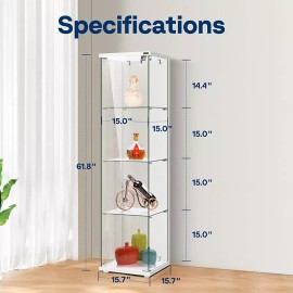 Unbranded 3/4-Shelf Glass Display Cabinet Glass Curio Cabinet Trophy Case Bookshelf & Lock - 4