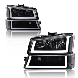 PIT66 LED DRL Headlight Assembly Compatible with 2003-2006 Chevy Silverado 1500 2500 3500 HD Model/Fit 03-06 Avalanche 1500 2500(Fit No Cladding only) Clear Lens Black Housing Headlamps Front Lights
