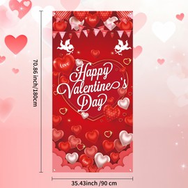 Valentine Door Cover Banner 5.9X2.6 Ft Love Happy Valentine'S Day Decorations Romantic Hearts Love Hanging Background Valentines Day Door Decorations for Home Office or Event Decoration to Celebrate