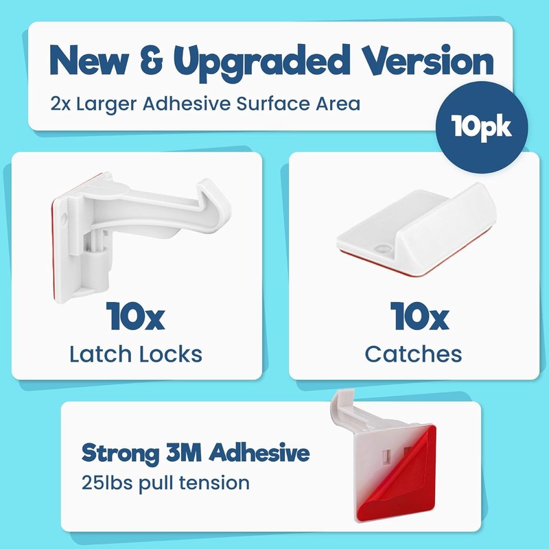 Upgraded Invisible Baby Proofing Cabinet Latch Locks (10 Pack) -