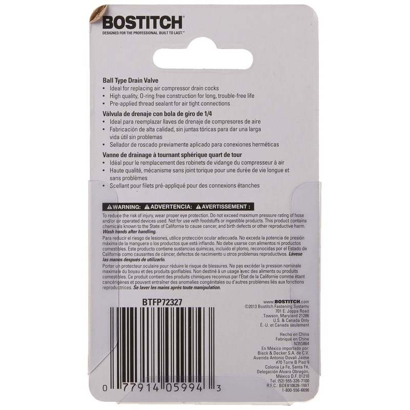 Bostitch BTFP72327 Ball Type Drain Valve