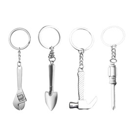 Yilceemy Pack of 4 Carpenter's Tool Keyrings, Key Chains, Wrench Tool Keyrings, Can Be Used as Backpack Decoration and Gift, silver