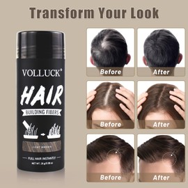 VOLLUCK Scattered Hair for Hair Thickening, Long-Lasting Hair Fibre, Women Men, Natural Hair Products for Hair Loss, 28 g (Light Brown)