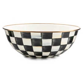 MACKENZIE-CHILDS Enamel Everyday Bowl, Serving Bowl for Entertaining, Extra Large, Black-and-White Courtly Check