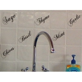 FSSS Ltd 12 x SAGE CHIVES BASIL THYME MINT GARLIC CS Tile transfer stickers kitchen HOME (BEIGE, 130mm)