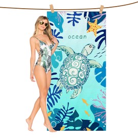 TamBee Large Microfiber Beach Towels for Adults - 180x90cm Dock and Bay Beach Bath Towel Sand Free Quick Dry Beach Towel Extra Large for Travel Swimming Sports Towels (Blue Turtle)