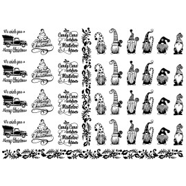 Captive Decals Christmas Santa Gnomes 36 pcs 1" Black Fused Glass Decals