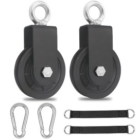 GothicBride Pulley for Ropes 90 mm Pulley with Hanging Strap and Carabiner Hook, Rope Pulley Fitness for Ropes DIY Gym Fitness Equipment Wire Rope Pulley, Load Capacity 160 kg (2)