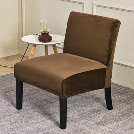 Fundas para sillas sin brazos, funda elástica para sillas sin brazos, fundas de terciopelo para sillas sin brazos, protector de muebles para sala de estar o recámara (café)
