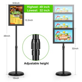 Sign Holder Display Stand, 8.5x11inch Adjustable Heavy Duty Base Floor Standing Poster Stand Aluminum Snap Open Frame Horizontal/Vertical Display for Indoor/Outdoor Advertising 1Pack