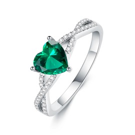 Gnteey Laboratory Grown Emerald Ring 925 Sterling Silver Heart Shape Emerald Infinity Ring 6.5 x 6.5mm Emerald Engagement Ring for Women, 8, Sterling Silver, Emerald