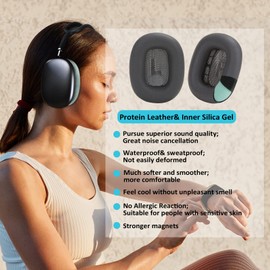 Earrock - Almohadillas de repuesto para AirPods Max con piel de proteína a prueba de sudor, gel de sílice, espuma viscoelástica e imán para entrenamiento rojo y rosa
