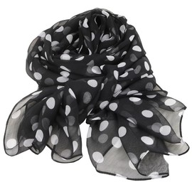 OVOY Silk Chiffon Scarf for Women - Black & White Polka Dot Long Sheer Scarf, Fashion Head Wrap, Elegant Dress Accessory