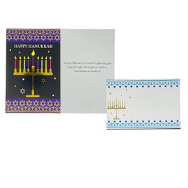 All Day Gifts 28 Hanukkah Greeting Cards with Envelopes - 4 Assorted Religious Holiday Boxed Cards with Foil and Glitter, sentiment inside with blank space - 4 3/4" x 7 1/4"