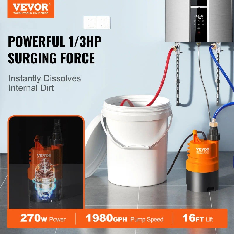 Tankless Water Heater Flushing Kit 5 Gal Pail 2 Hoses