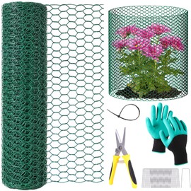32.8ftx16In Plant Protectors from Animals,Plant Cages for Outdoor Plants,Wire Plant Protector Cage,Wire Plant Protector,Chicken Wire Cloche with Ground Stakes & Nylon Ties Protect Plants from Animals