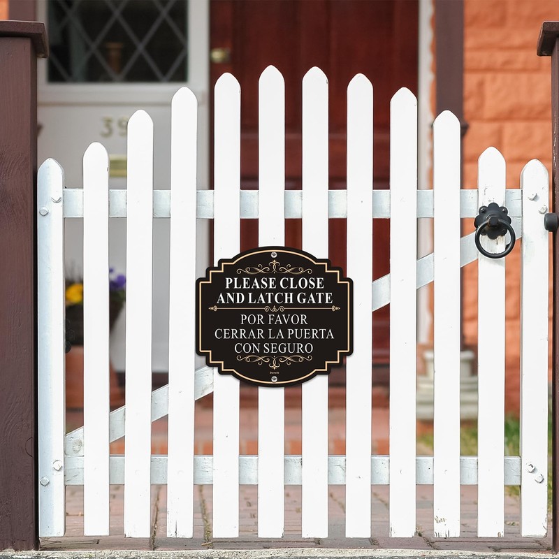 Danoib 2 Pack Please Close and Latch Gate Sign Bilingual